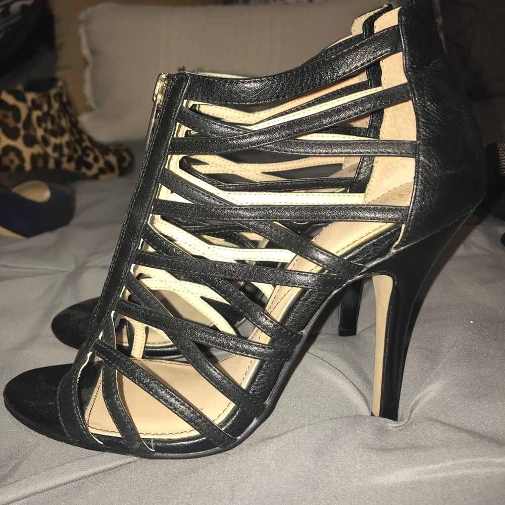 Isola Black Leather Heels 7.5 worn twice!